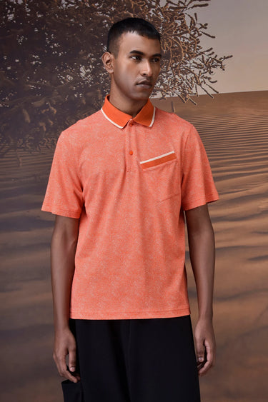 Coquelicot red cotton piqué polo T-shirt with micro-pattern texture for men