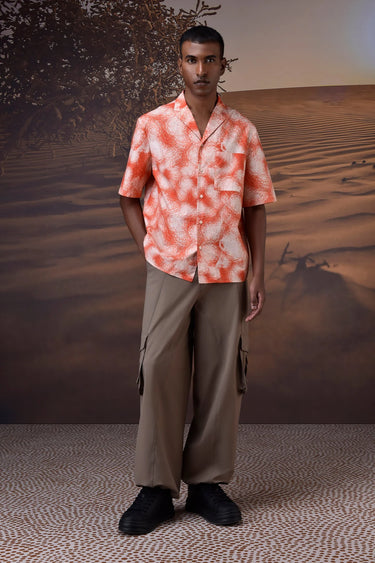 Coquelicot print Giza cotton poplin camp collar shirt for men with premium lightweight design