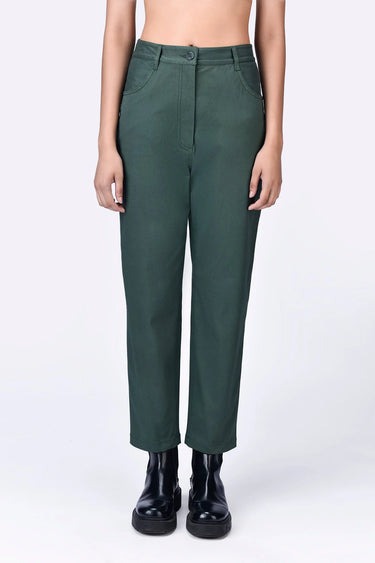 Cotton Heavy Twill Cropped Trousers - Green