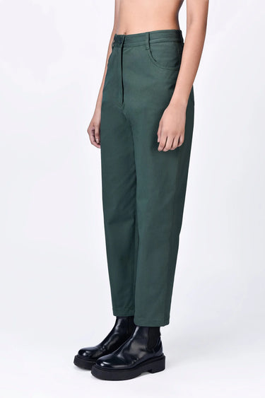 Cotton Heavy Twill Cropped Trousers - Green