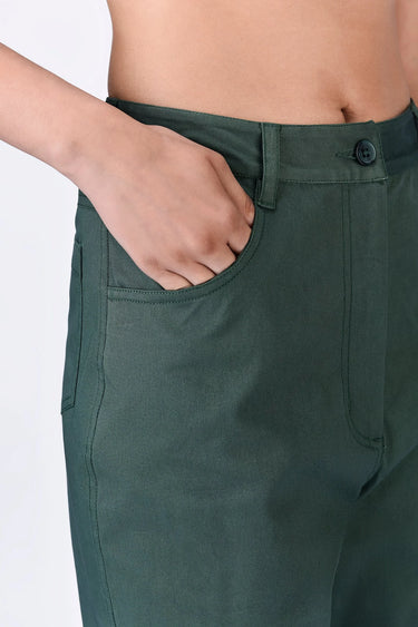 Cotton Heavy Twill Cropped Trousers - Green