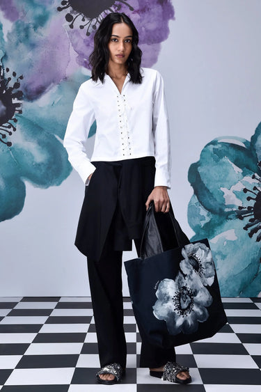 Cotton Lace Up Relax Fit Shirt- White - Genes Online Store