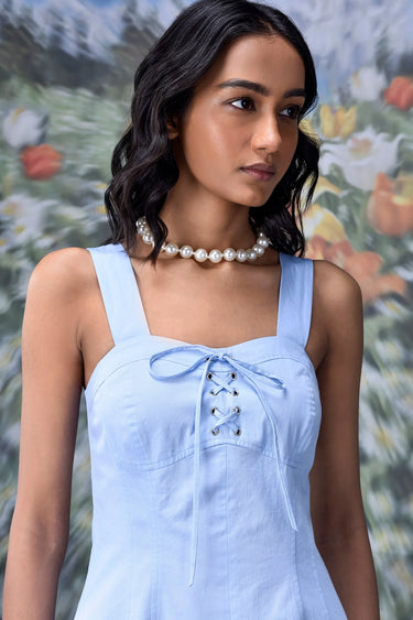 Premium light blue fitted dress with breathable cotton fabric