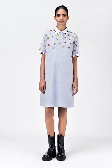 Cotton Polo Dress with Fruit Motif Embroidery - Genes Lecoanet Hemant