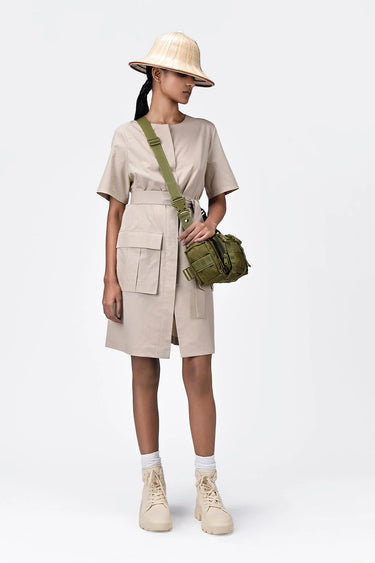 Cotton Poplin Easy Fit Dress With Pleated Flap Pocket - Genes Lecoanet Hemant