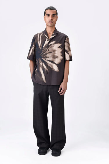 Cotton Poplin Shirt with UV Flower Print - Chocolate brown - Genes Lecoanet Hemant