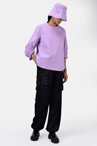 Cotton Poplin Straight Fit Top with Smocked Detail - Genes Lecoanet Hemant
