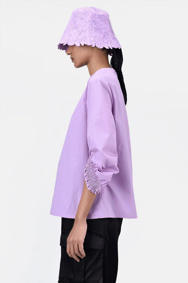 Cotton Poplin Straight Fit Top with Smocked Detail-Lavender - Genes Lecoanet Hemant