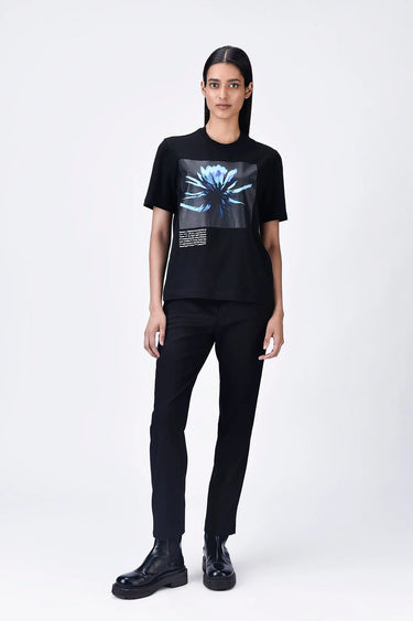 Cotton T-Shirt with UV Flower Sticker -Black - Genes Lecoanet Hemant