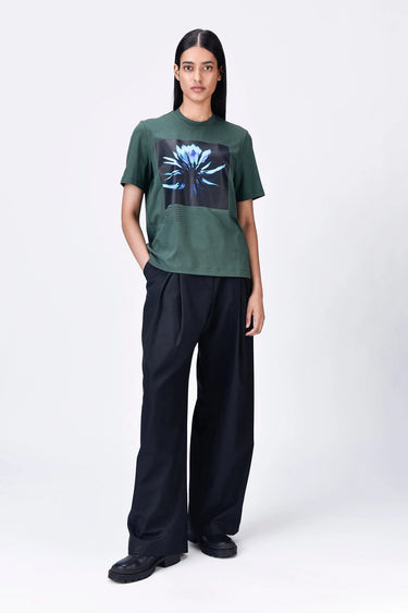 Cotton T-Shirt with UV Flower Sticker -Pine Green - Genes Lecoanet Hemant