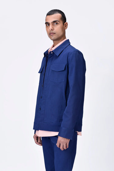 Cotton Twill Denim Jacket - Navy Blue - Genes Lecoanet Hemant