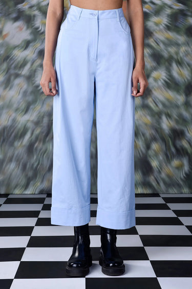 Cotton Twill Relax Fit Trousers- Light Blue - Genes Online Store