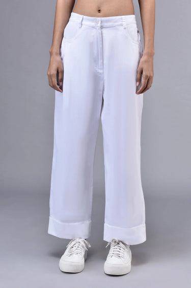 Cotton Twill Relax Fit Trousers- White - Genes Online Store