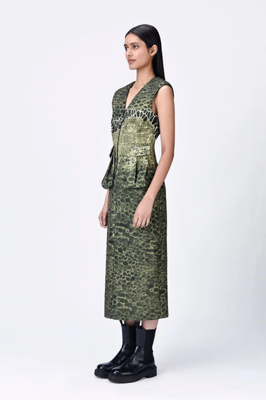Crepe Microcell Print Dress - Taupe - Genes Lecoanet Hemant