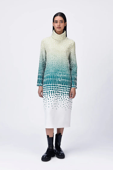 Crepe Turtle Neck Dress with Cell Degrade Print - Genes Lecoanet Hemant