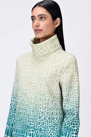 Crepe Turtle Neck Dress with Cell Degrade Print - Genes Lecoanet Hemant