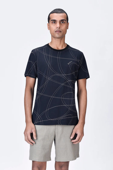 Crew Neck T-Shirt with Dotted Aurora Print - Genes Lecoanet Hemant