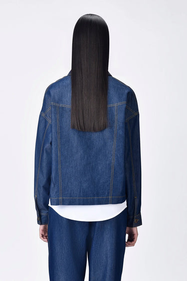 Cropped Chambray Jacket with Dart Details