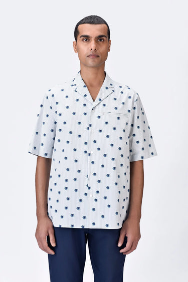 Cuban Collar Shirt with UV Flower Print - Genes Lecoanet Hemant