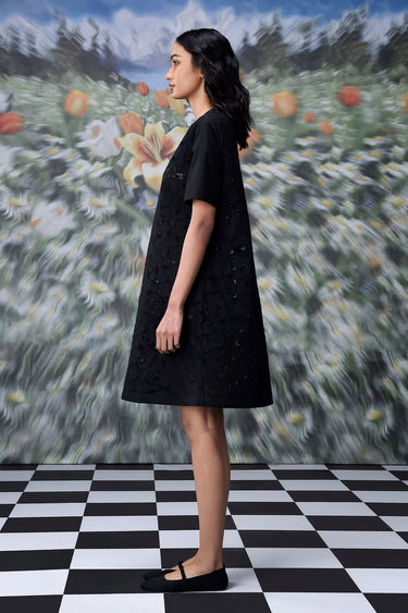 Cutout Embroidery Relax Fit Dress- Black - Genes Online Store