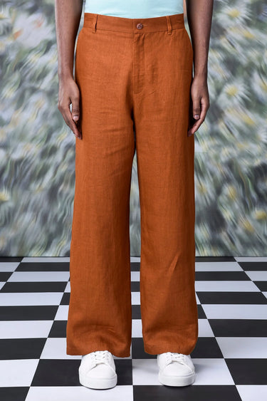 Dark Camel Linen Trousers - Genes Online Store