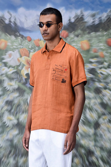 Premium linen polo T-shirt for men with soft texture and casual styling