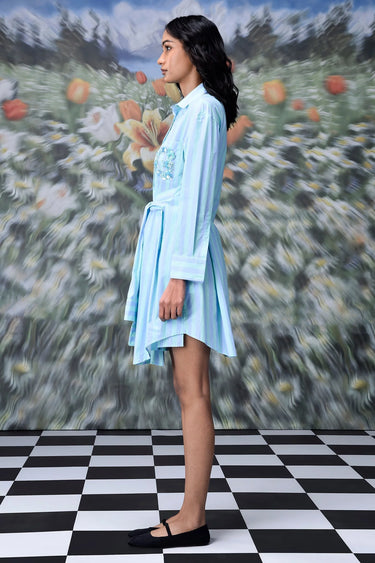 Premium blue green stripe dress with contemporary styling