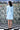 Blue green striped dress with modern deconstructed pattern