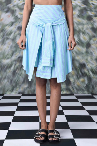 Deconstructed Stripe Skirt- Blue Green