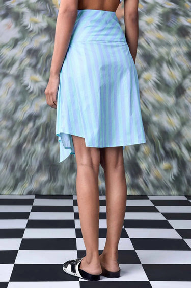 Deconstructed Stripe Skirt- Blue Green