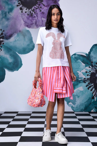 Deconstructed Stripe Skirt- Pink Coral - Genes Online Store