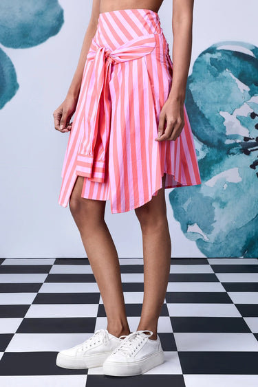 Deconstructed Stripe Skirt- Pink Coral - Genes Online Store