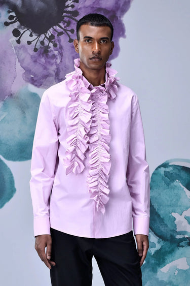 Detachable Ruffle Collar Regular Fit Shirt- Smoothie Pink - Genes Online Store