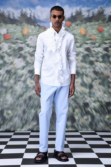 Detachable Ruffle Collar Regular Fit Shirt- White - Genes Online Store
