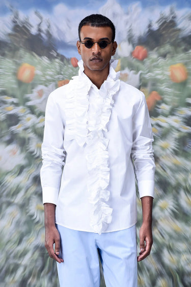 Detachable Ruffle Collar Regular Fit Shirt- White - Genes Online Store