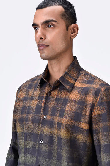 Dotted Check Shirt- Choclate Brown - Genes Lecoanet Hemant