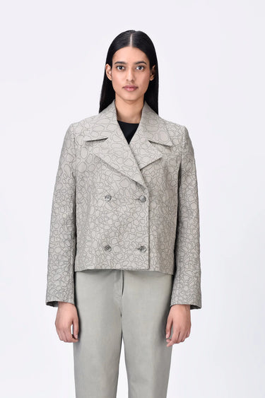 Double-Breasted Cotton Cropped Jacket