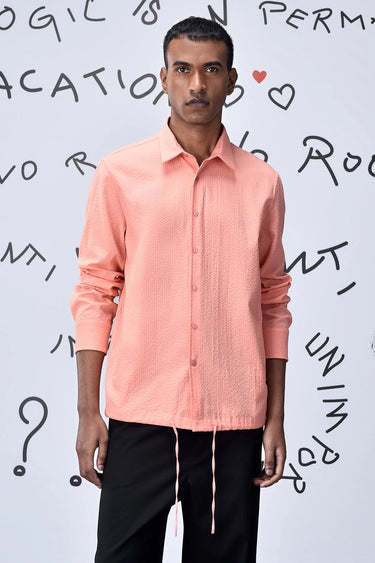 Drawstring Regular Fit Shirt-Coral Peach - Genes Online Store