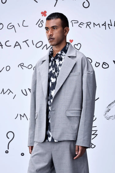 Drop Shoulder Wool Relax Fit Jacket- Pearl Grey - Genes Online Store