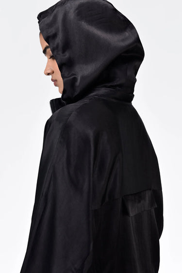 Easy Fit Black Hoodie with Adjustable Waist and Flap Pocket