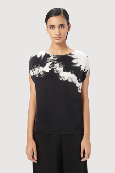 Easy Fit Boat Neck Top With Drop Shoulders And Gingko Print - Genes Lecoanet Hemant
