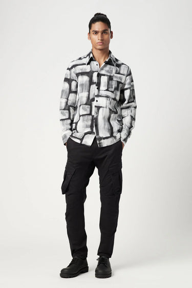 Easy Fit Button-Up Shirt in an All-Over Abstract Check Print - Genes Lecoanet Hemant