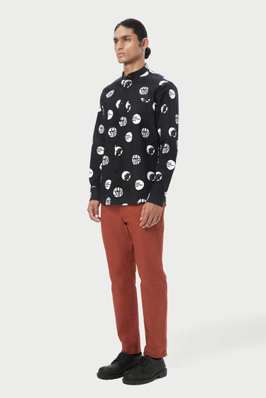 Easy Fit Button-Up Shirt with Band Collar - Genes Lecoanet Hemant