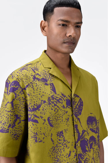 Easy Fit Cotton Poplin Shirt with Sailor Collar and Orchid Print