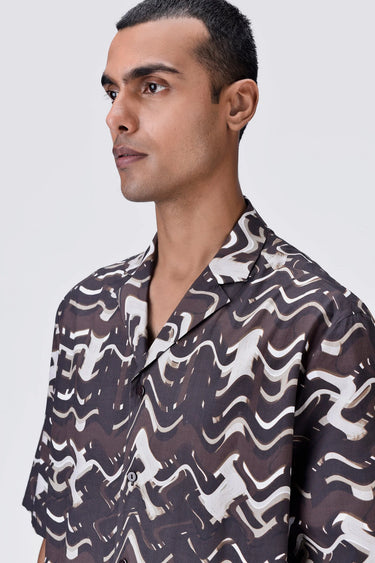 Easy Fit Cuban Collar Half Sleeve Shirt Choclate Brown - Genes Lecoanet Hemant