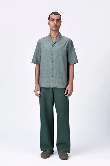 Easy Fit Cuban Collar Shirt with Cell Chain Print