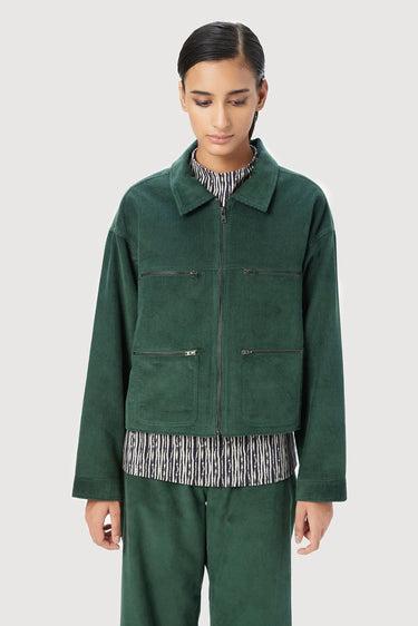 Easy Fit Jacket with Double Stitch Construction -Forest Green