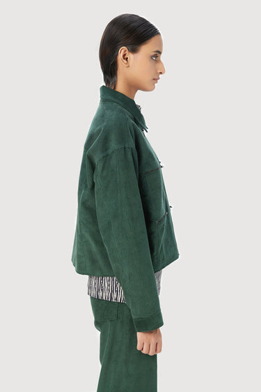 Easy Fit Jacket with Double Stitch Construction -Forest Green
