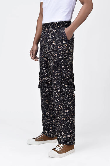 Easy Fit Linen Herringbone Cargo with Animal Print