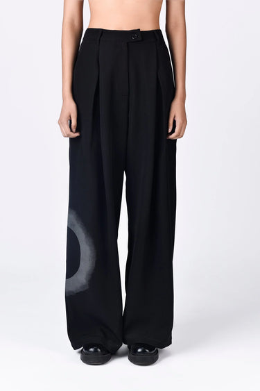 Easy Fit Pleated Trousers with Flap Pockets & Eclipse Print - Genes Lecoanet Hemant